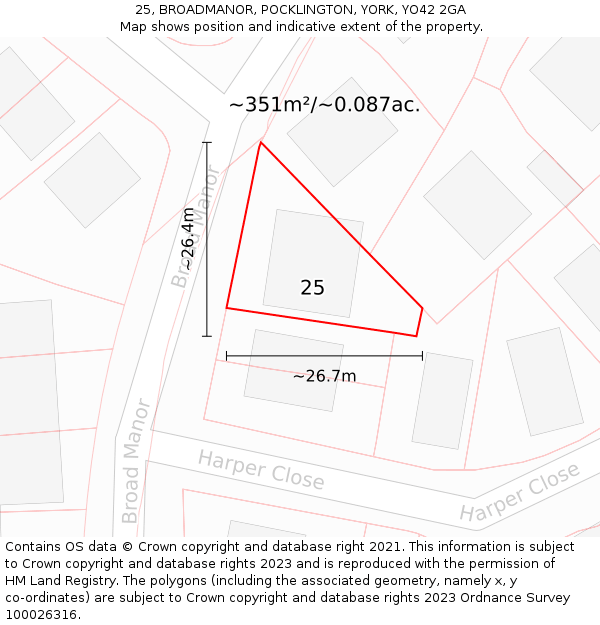 25, BROADMANOR, POCKLINGTON, YORK, YO42 2GA: Plot and title map