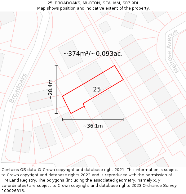 25, BROADOAKS, MURTON, SEAHAM, SR7 9DL: Plot and title map
