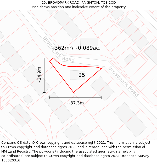 25, BROADPARK ROAD, PAIGNTON, TQ3 2QD: Plot and title map