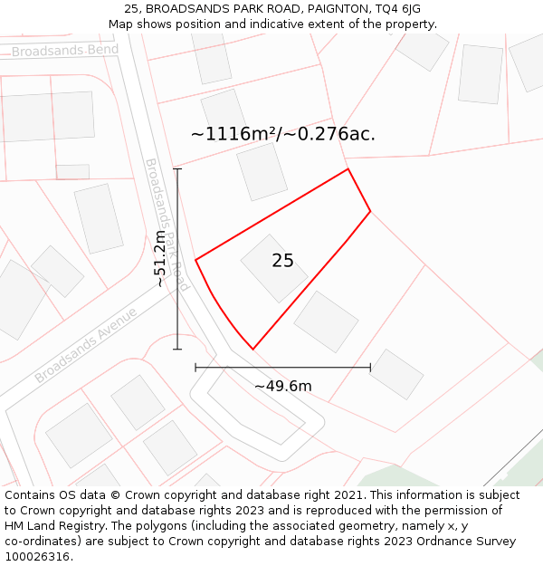 25, BROADSANDS PARK ROAD, PAIGNTON, TQ4 6JG: Plot and title map