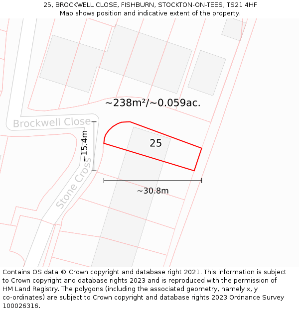 25, BROCKWELL CLOSE, FISHBURN, STOCKTON-ON-TEES, TS21 4HF: Plot and title map