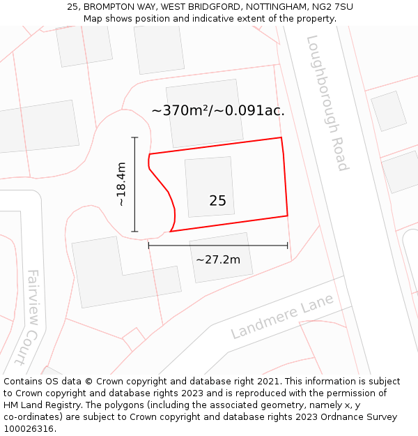 25, BROMPTON WAY, WEST BRIDGFORD, NOTTINGHAM, NG2 7SU: Plot and title map