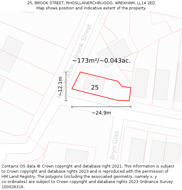 25, BROOK STREET, RHOSLLANERCHRUGOG, WREXHAM, LL14 2ED: Plot and title map