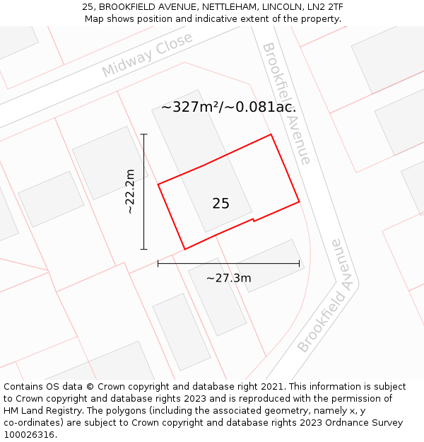 25, BROOKFIELD AVENUE, NETTLEHAM, LINCOLN, LN2 2TF: Plot and title map