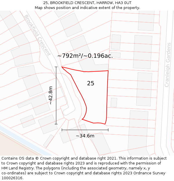 25, BROOKFIELD CRESCENT, HARROW, HA3 0UT: Plot and title map