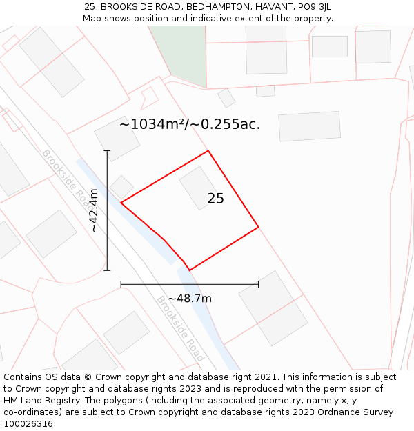 25, BROOKSIDE ROAD, BEDHAMPTON, HAVANT, PO9 3JL: Plot and title map