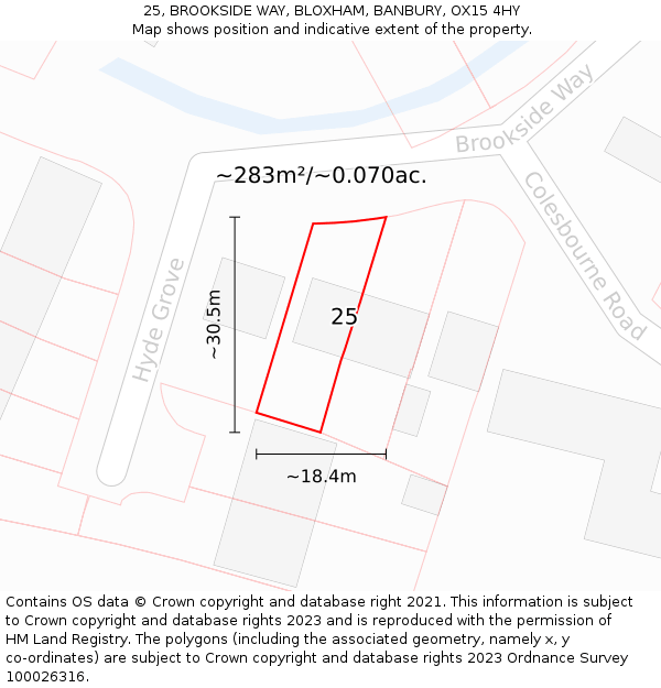 25, BROOKSIDE WAY, BLOXHAM, BANBURY, OX15 4HY: Plot and title map