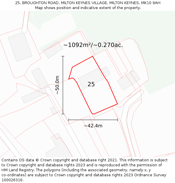 25, BROUGHTON ROAD, MILTON KEYNES VILLAGE, MILTON KEYNES, MK10 9AH: Plot and title map