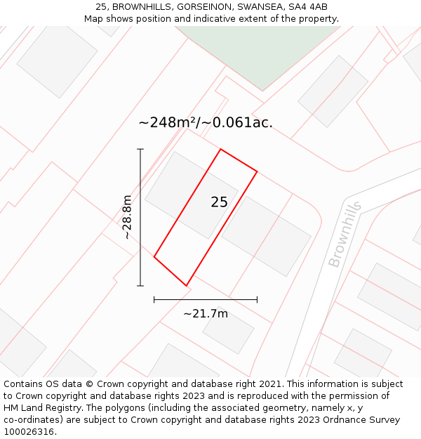 25, BROWNHILLS, GORSEINON, SWANSEA, SA4 4AB: Plot and title map