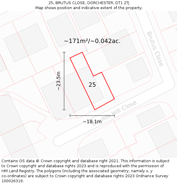 25, BRUTUS CLOSE, DORCHESTER, DT1 2TJ: Plot and title map