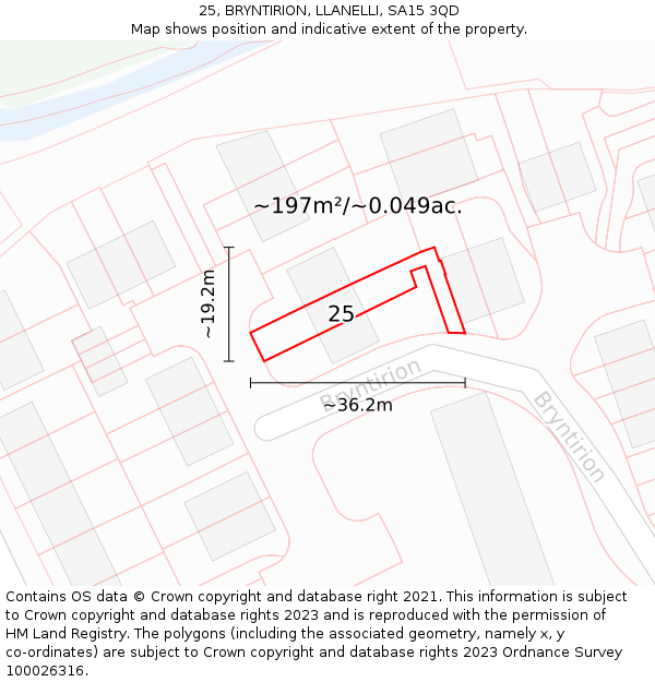 25, BRYNTIRION, LLANELLI, SA15 3QD: Plot and title map