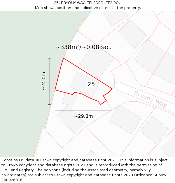 25, BRYONY WAY, TELFORD, TF2 9QU: Plot and title map