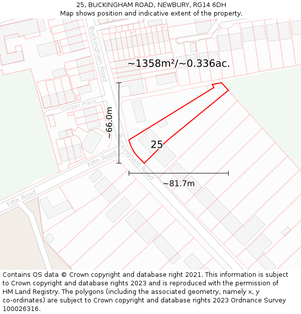 25, BUCKINGHAM ROAD, NEWBURY, RG14 6DH: Plot and title map