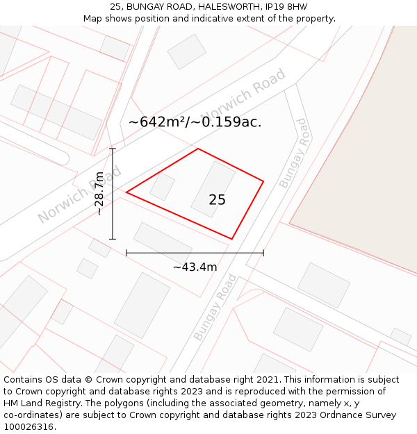 25, BUNGAY ROAD, HALESWORTH, IP19 8HW: Plot and title map