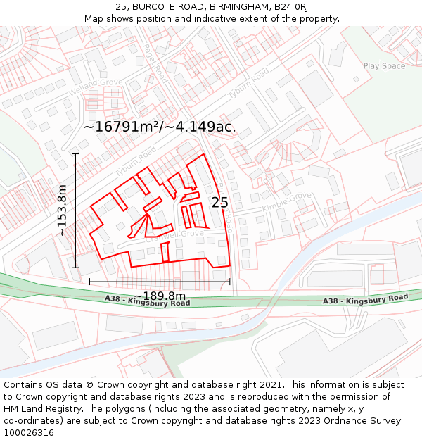 25, BURCOTE ROAD, BIRMINGHAM, B24 0RJ: Plot and title map