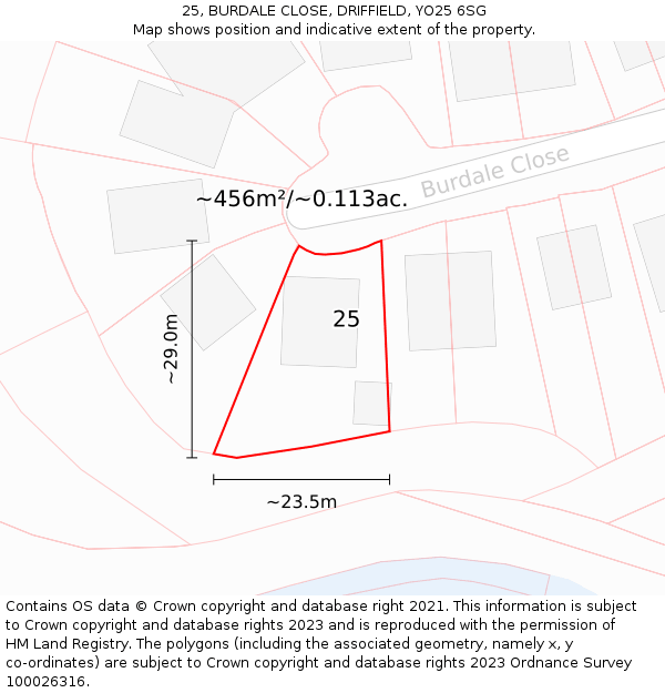 25, BURDALE CLOSE, DRIFFIELD, YO25 6SG: Plot and title map