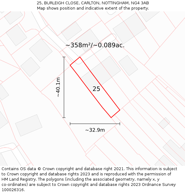 25, BURLEIGH CLOSE, CARLTON, NOTTINGHAM, NG4 3AB: Plot and title map