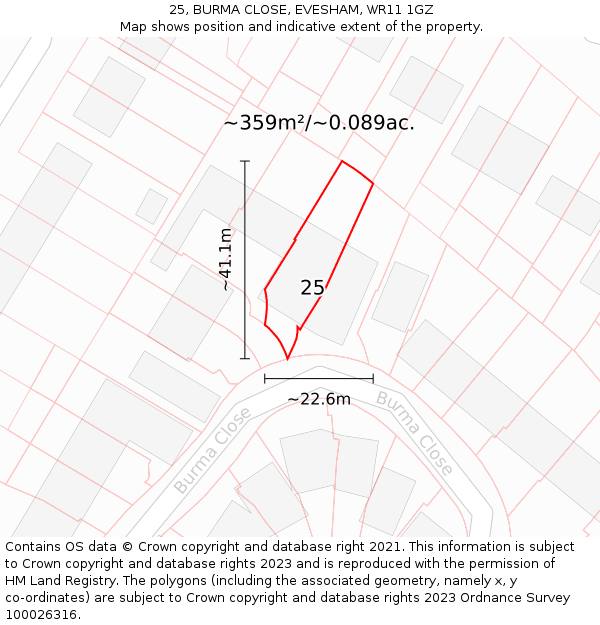 25, BURMA CLOSE, EVESHAM, WR11 1GZ: Plot and title map