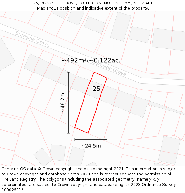 25, BURNSIDE GROVE, TOLLERTON, NOTTINGHAM, NG12 4ET: Plot and title map