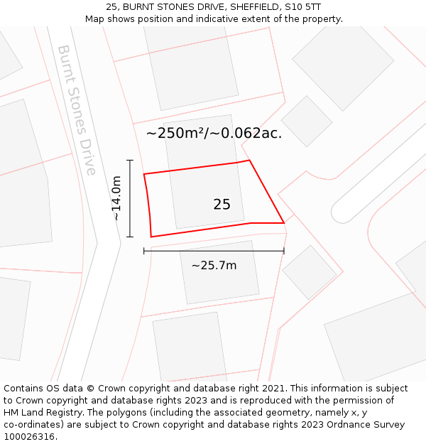 25, BURNT STONES DRIVE, SHEFFIELD, S10 5TT: Plot and title map