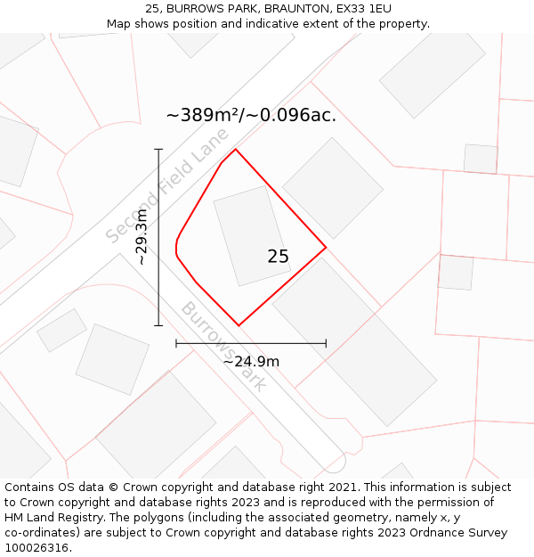 25, BURROWS PARK, BRAUNTON, EX33 1EU: Plot and title map