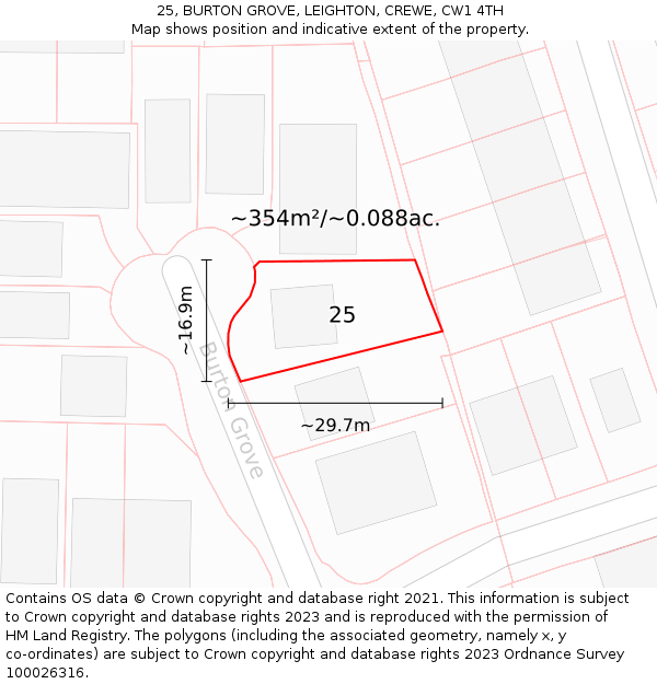 25, BURTON GROVE, LEIGHTON, CREWE, CW1 4TH: Plot and title map