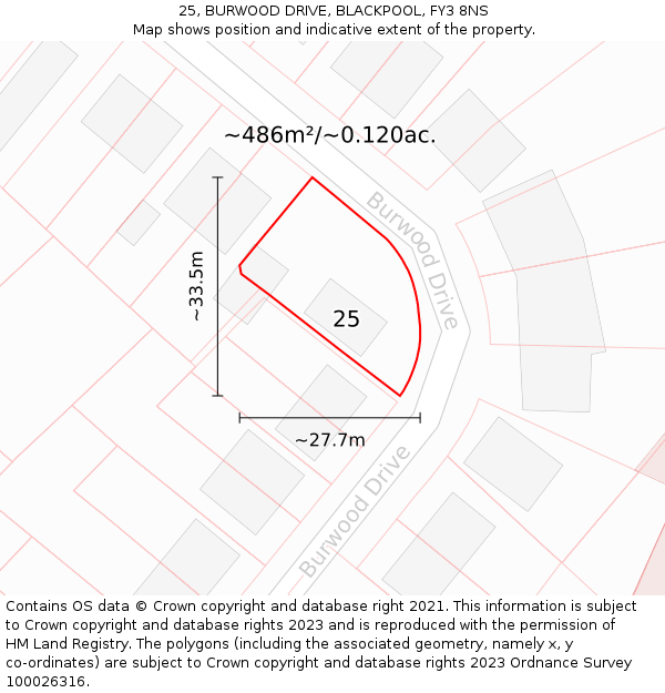 25, BURWOOD DRIVE, BLACKPOOL, FY3 8NS: Plot and title map