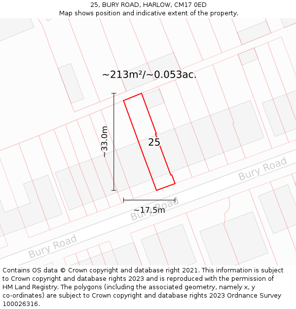 25, BURY ROAD, HARLOW, CM17 0ED: Plot and title map