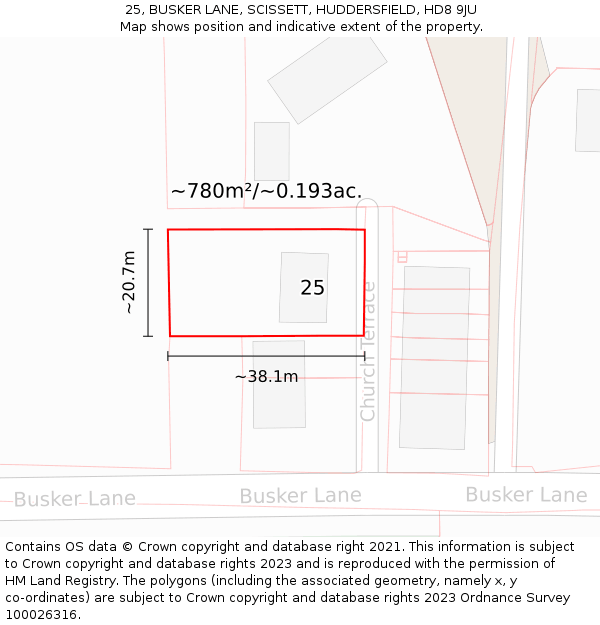 25, BUSKER LANE, SCISSETT, HUDDERSFIELD, HD8 9JU: Plot and title map