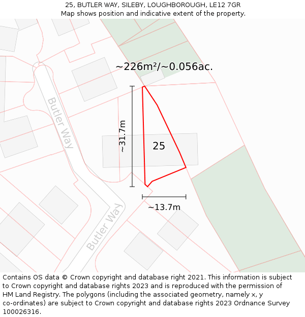 25, BUTLER WAY, SILEBY, LOUGHBOROUGH, LE12 7GR: Plot and title map