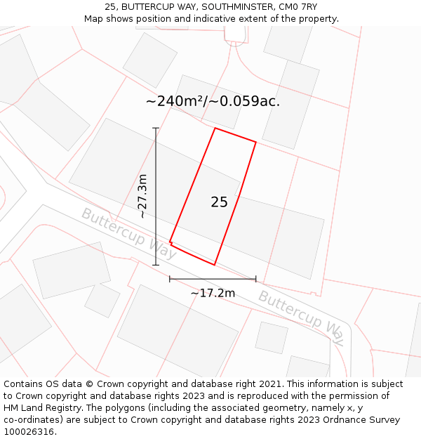 25, BUTTERCUP WAY, SOUTHMINSTER, CM0 7RY: Plot and title map