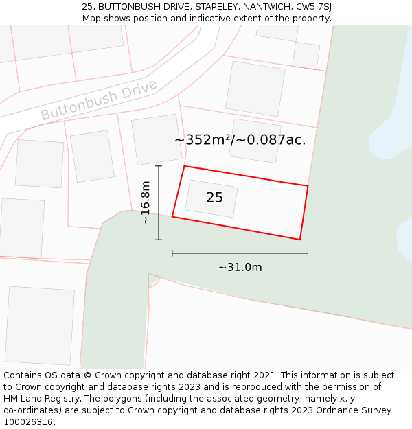 25, BUTTONBUSH DRIVE, STAPELEY, NANTWICH, CW5 7SJ: Plot and title map