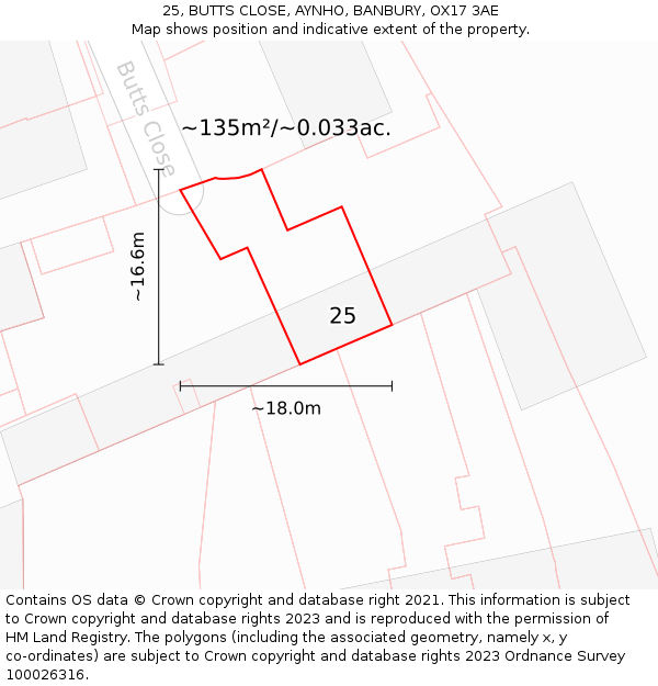 25, BUTTS CLOSE, AYNHO, BANBURY, OX17 3AE: Plot and title map