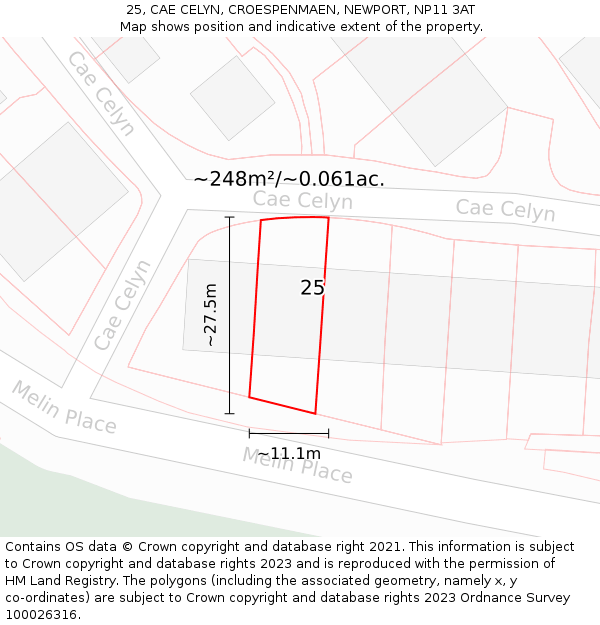 25, CAE CELYN, CROESPENMAEN, NEWPORT, NP11 3AT: Plot and title map