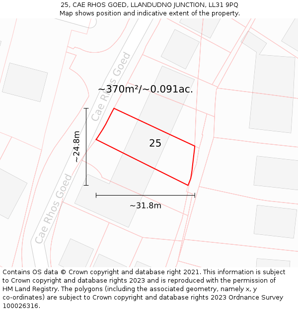 25, CAE RHOS GOED, LLANDUDNO JUNCTION, LL31 9PQ: Plot and title map