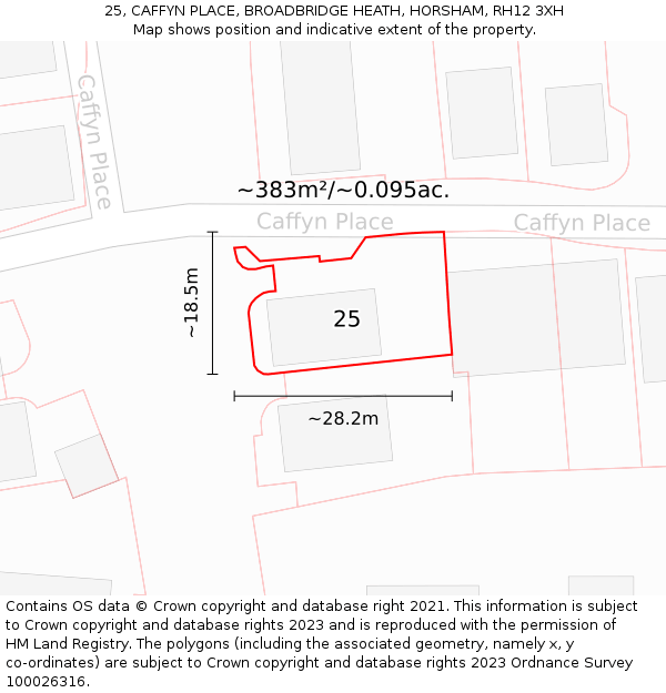 25, CAFFYN PLACE, BROADBRIDGE HEATH, HORSHAM, RH12 3XH: Plot and title map