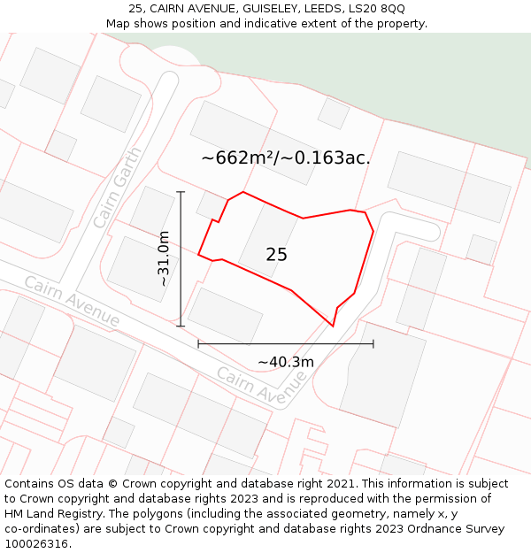 25, CAIRN AVENUE, GUISELEY, LEEDS, LS20 8QQ: Plot and title map