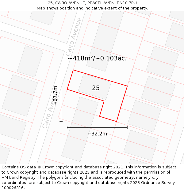 25, CAIRO AVENUE, PEACEHAVEN, BN10 7PU: Plot and title map