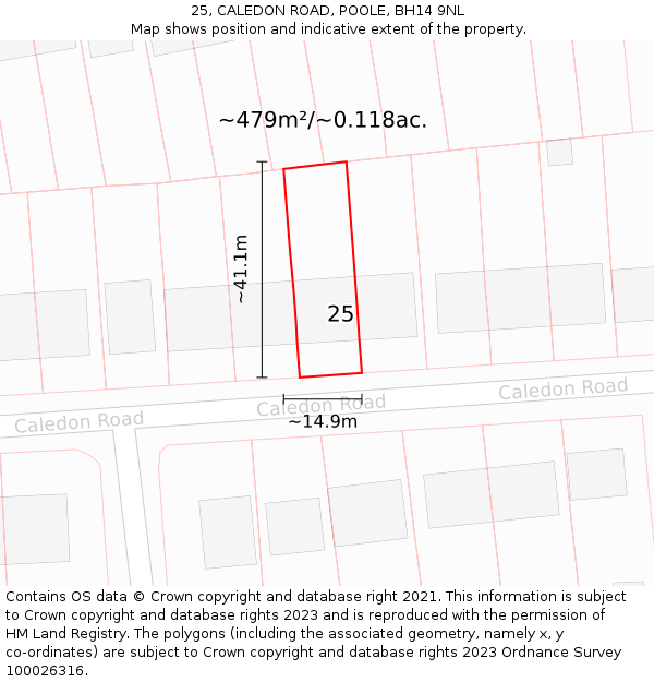 25, CALEDON ROAD, POOLE, BH14 9NL: Plot and title map