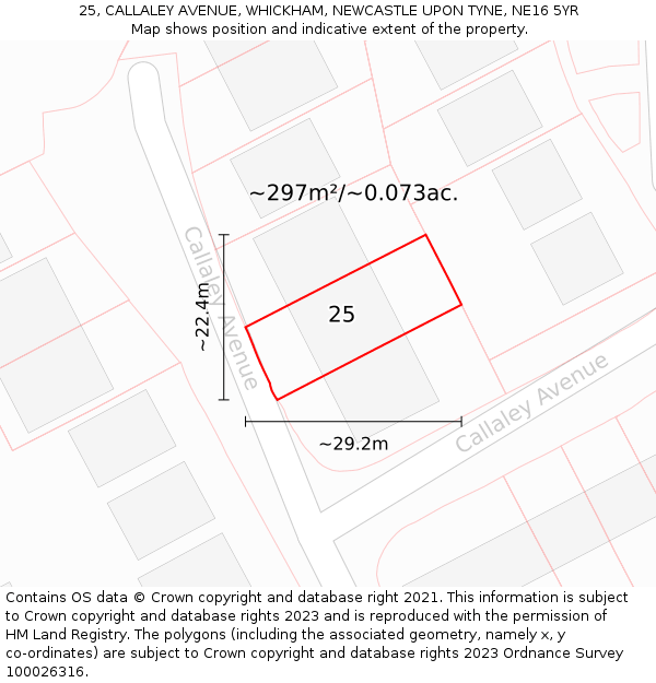 25, CALLALEY AVENUE, WHICKHAM, NEWCASTLE UPON TYNE, NE16 5YR: Plot and title map