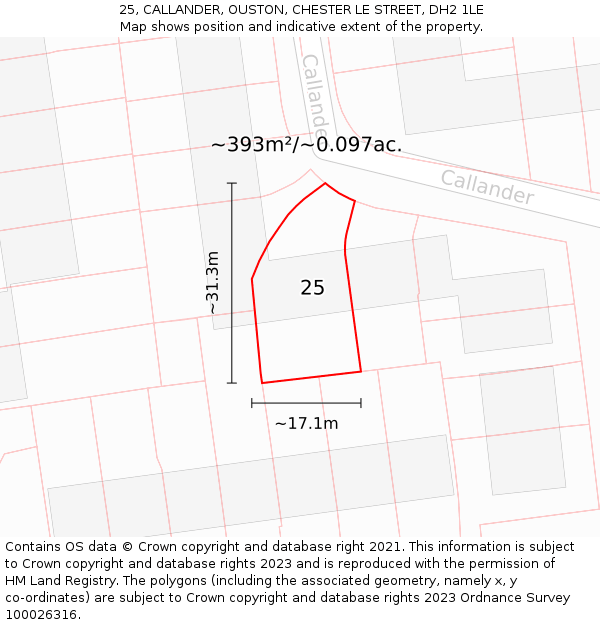 25, CALLANDER, OUSTON, CHESTER LE STREET, DH2 1LE: Plot and title map