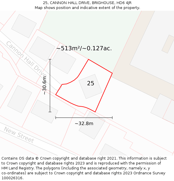 25, CANNON HALL DRIVE, BRIGHOUSE, HD6 4JR: Plot and title map