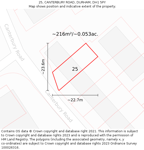 25, CANTERBURY ROAD, DURHAM, DH1 5PY: Plot and title map