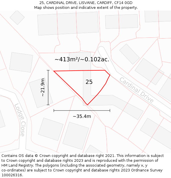 25, CARDINAL DRIVE, LISVANE, CARDIFF, CF14 0GD: Plot and title map