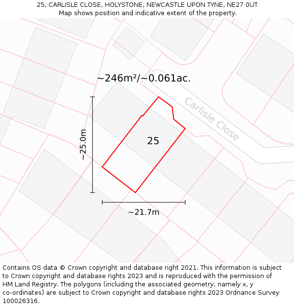 25, CARLISLE CLOSE, HOLYSTONE, NEWCASTLE UPON TYNE, NE27 0UT: Plot and title map