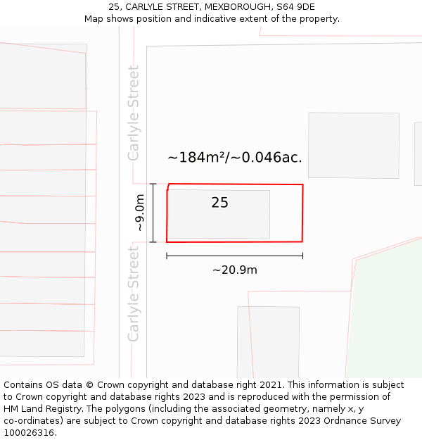 25, CARLYLE STREET, MEXBOROUGH, S64 9DE: Plot and title map