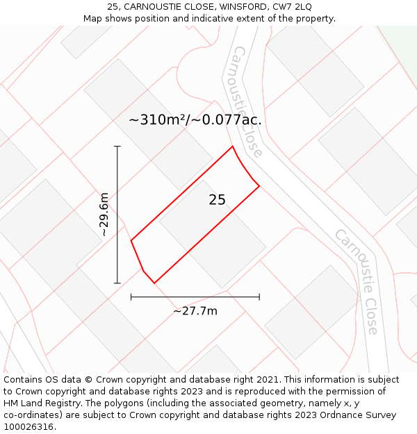 25, CARNOUSTIE CLOSE, WINSFORD, CW7 2LQ: Plot and title map