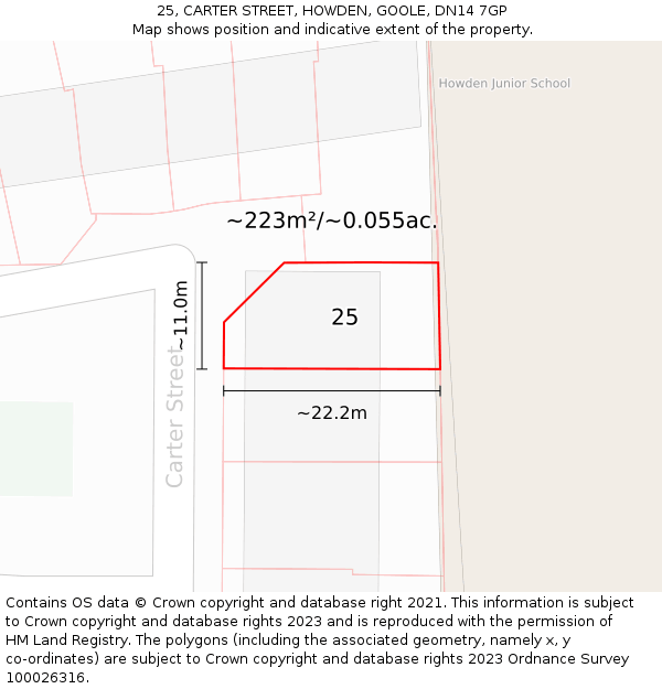 25, CARTER STREET, HOWDEN, GOOLE, DN14 7GP: Plot and title map