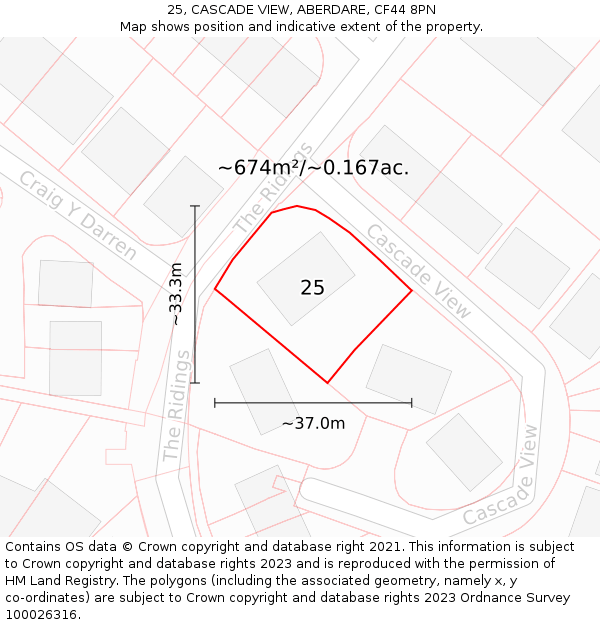 25, CASCADE VIEW, ABERDARE, CF44 8PN: Plot and title map