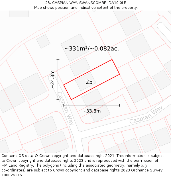 25, CASPIAN WAY, SWANSCOMBE, DA10 0LB: Plot and title map